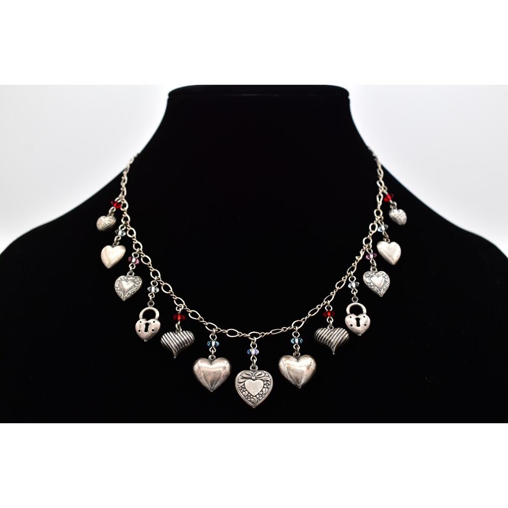 Top Shelf Jewelry Vintage Heart Charm Necklace Silver Lock Heart Dangle 80s BinG